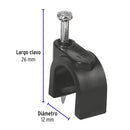 Grapa de 12 mm para Cable Redondo Negra Volteck Bolsa con 20 Piezas