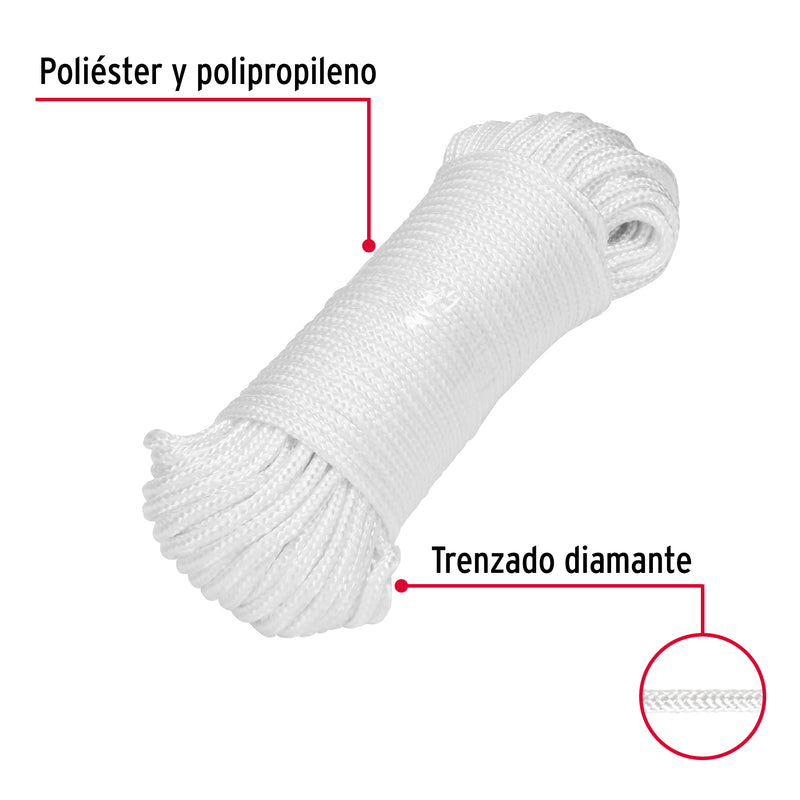 Piola de Poliester Diamante 4 mm x 30 mts Blanca Fiero