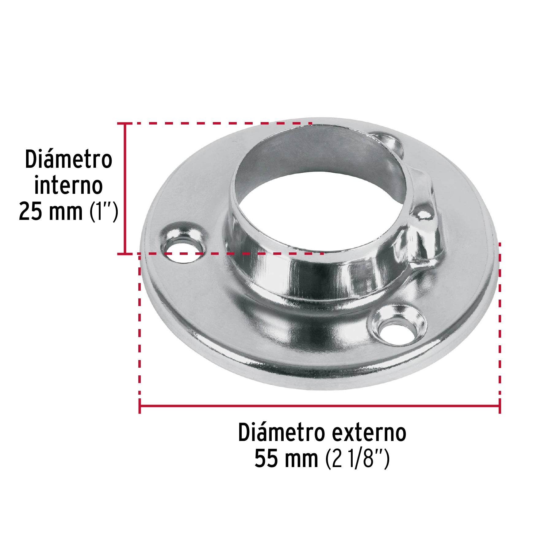 Brida Cromada para Tubo Redondo de 1" (25 mm) Hermex