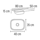 Tarja Sobreponer  80 x 50 cm Acero Inox 304 Foset Tina Izquierda