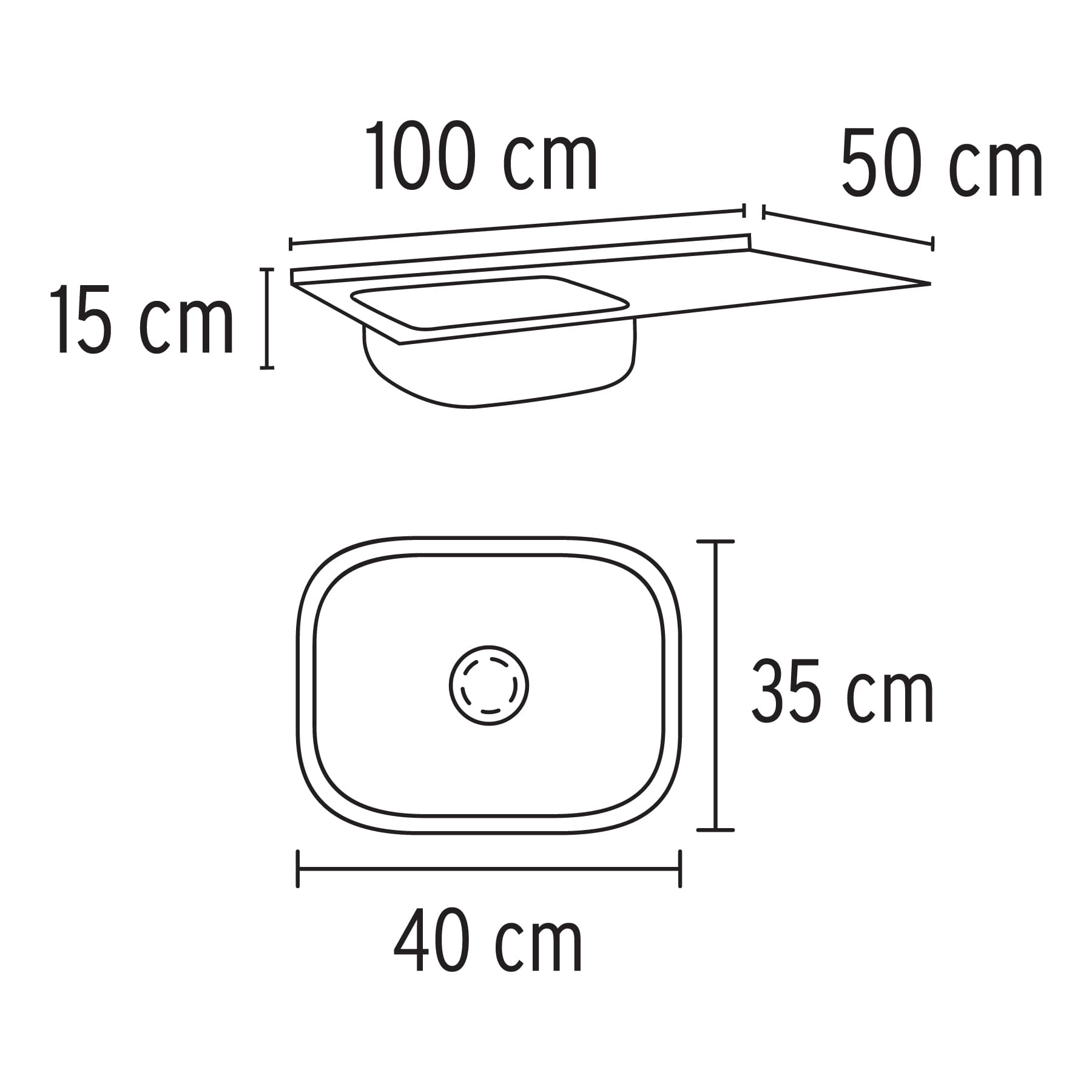 Tarja Sobreponer 100x50 cm Acero Inox 304 Foset Tina Izquierda