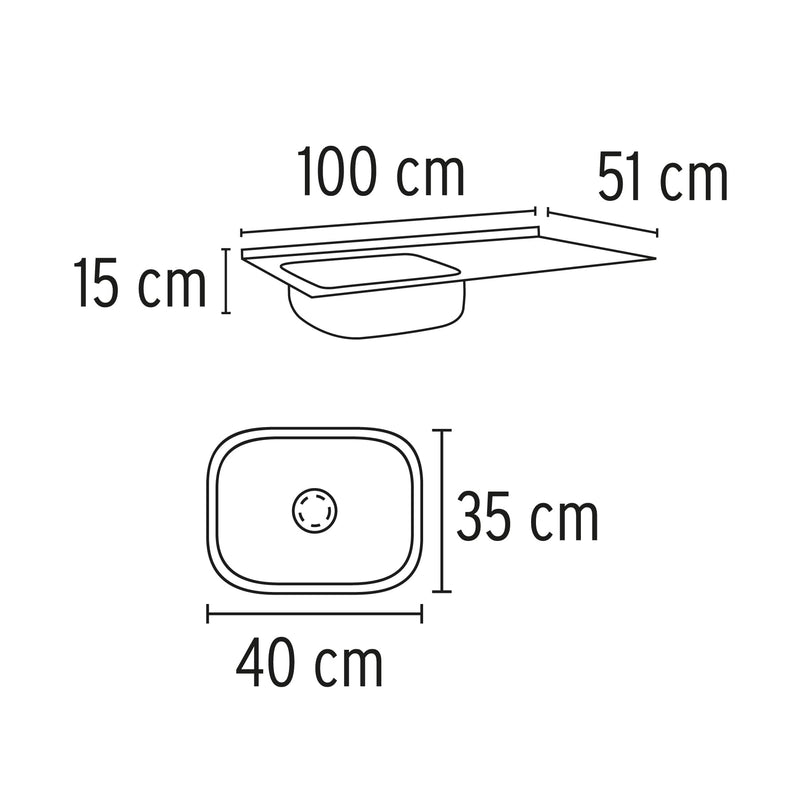 Tarja de Empotrar 100 x 51 cm A Inox 304 Foset Tina Izquierda