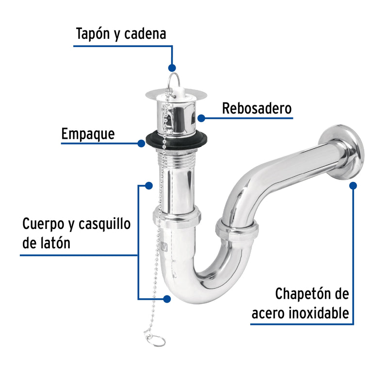 Cespol para Lavabo de Laton con Contra de Tapon y Cadena Foset