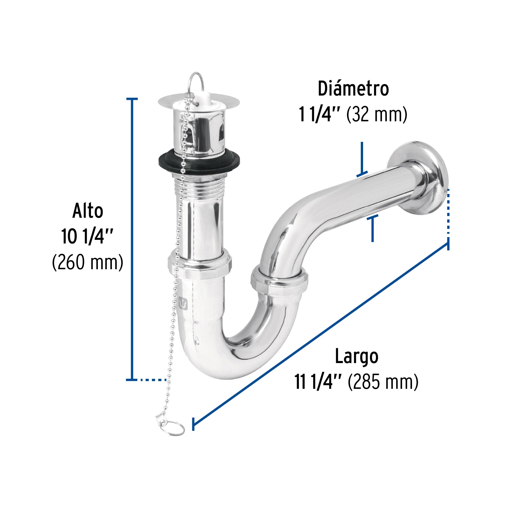 Cespol para Lavabo de Laton con Contra de Tapon y Cadena Foset