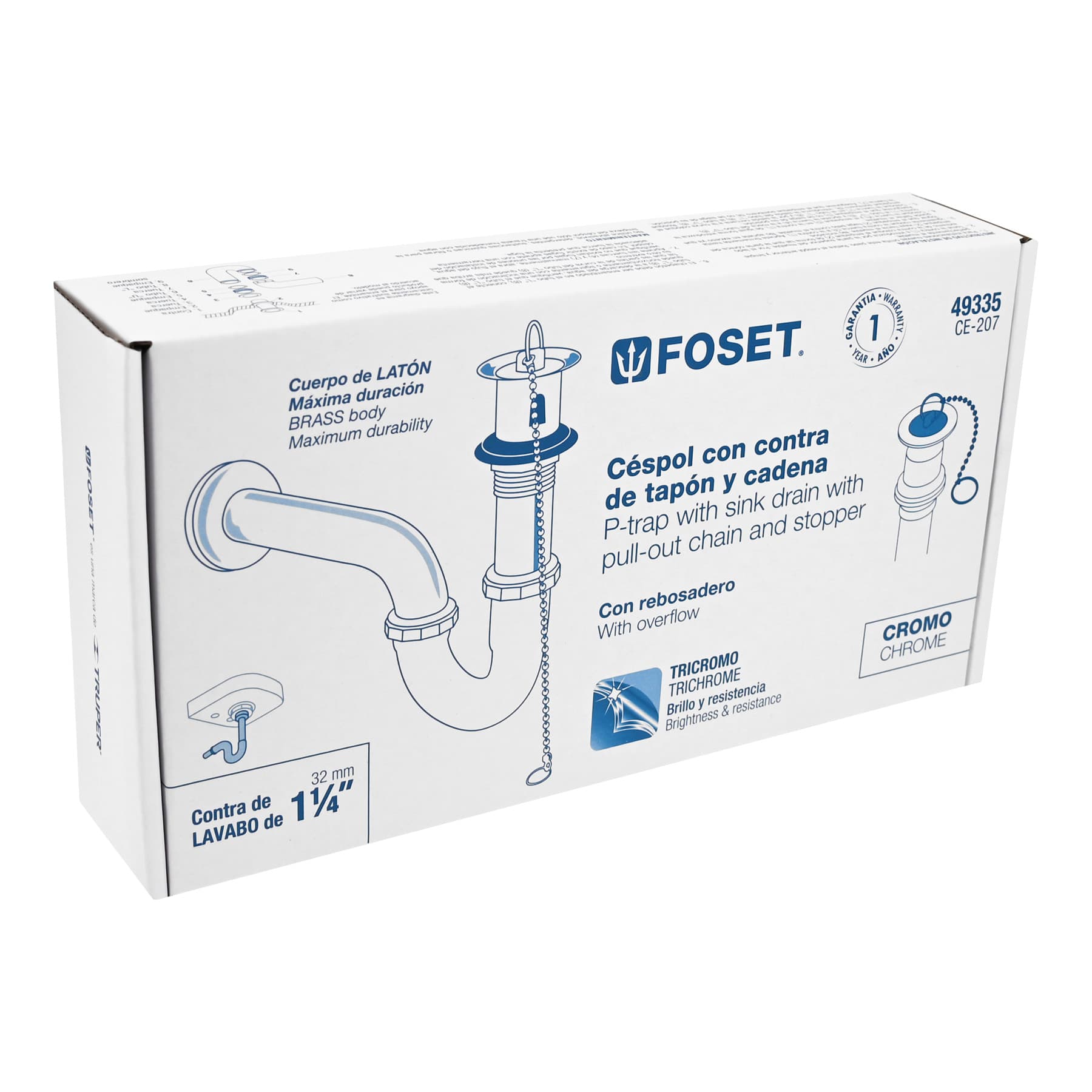 Cespol para Lavabo de Laton con Contra de Tapon y Cadena Foset