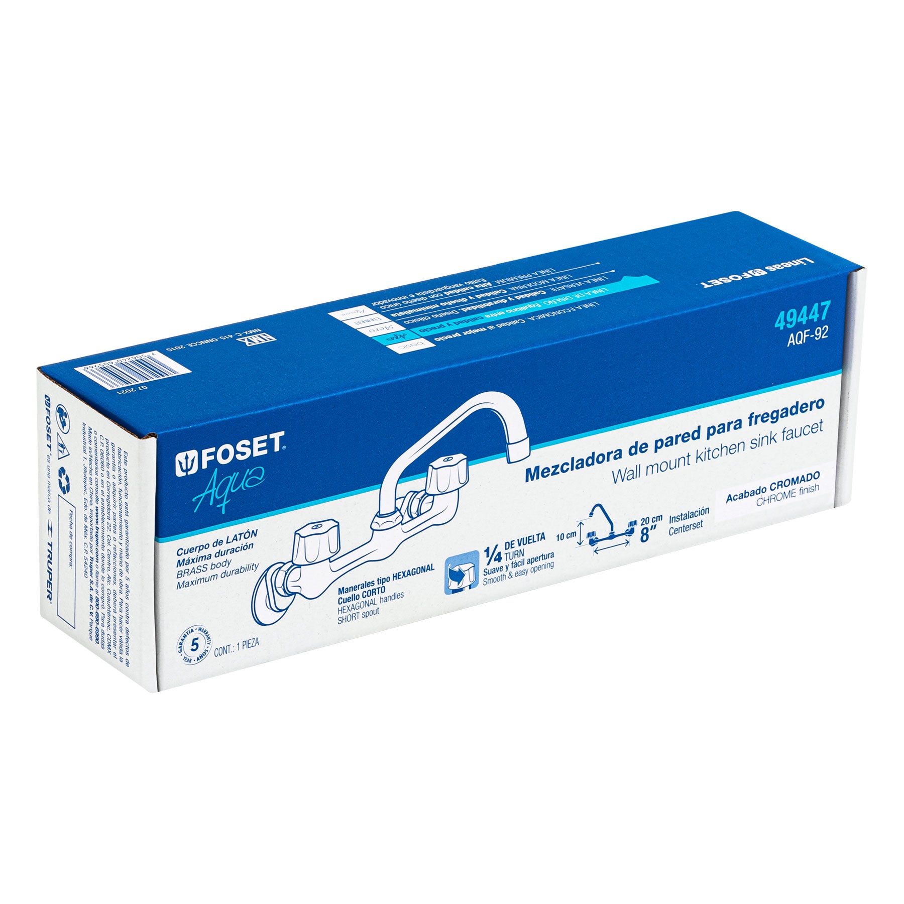 Mezcladora para Fregadero 8" a la Pared Aqua Foset