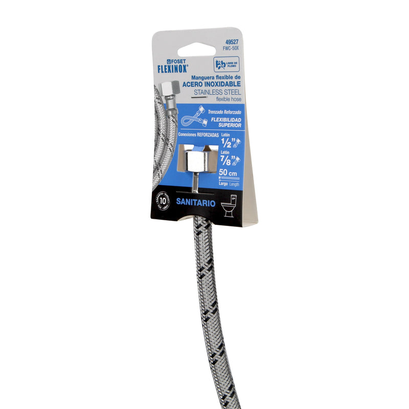 Conector Flexible para Sanitario 50 cms Acero Inoxidable 1/2" FIP x 7/8" AM Foset