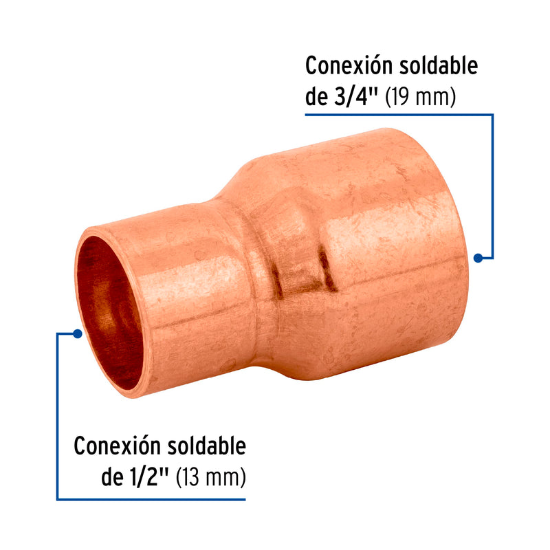 Reduccion Campana de Cobre 3/4" (19 mm) X 1/2" (13 mm)
