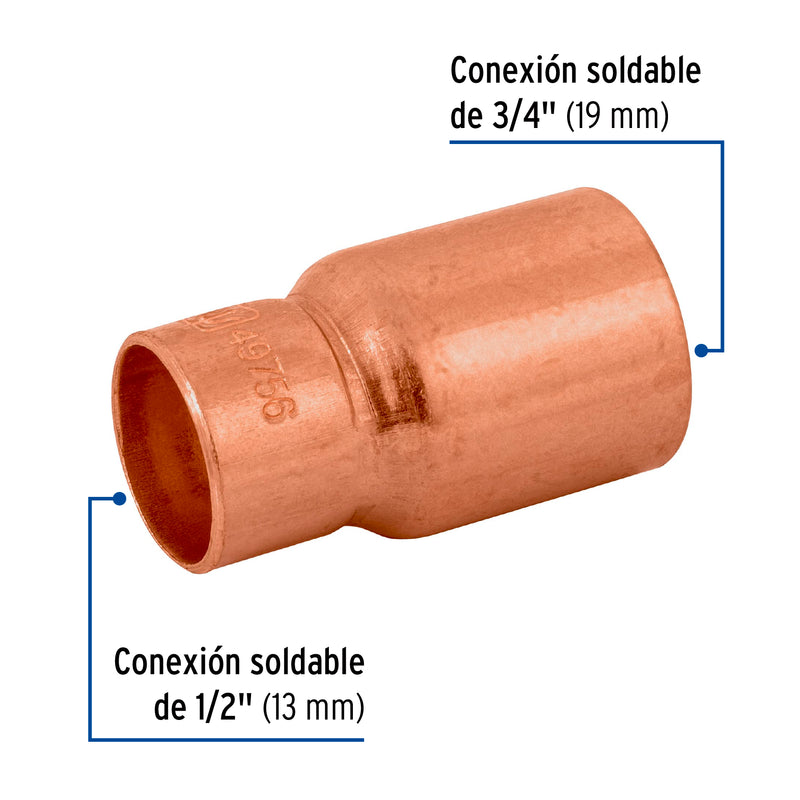 Reduccion Bushing de Cobre 3/4"(19 mm) X 1/2"(13 mm)