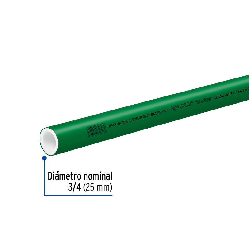 Tubo PPR Verde 3/4" (25 mm) Termoflow