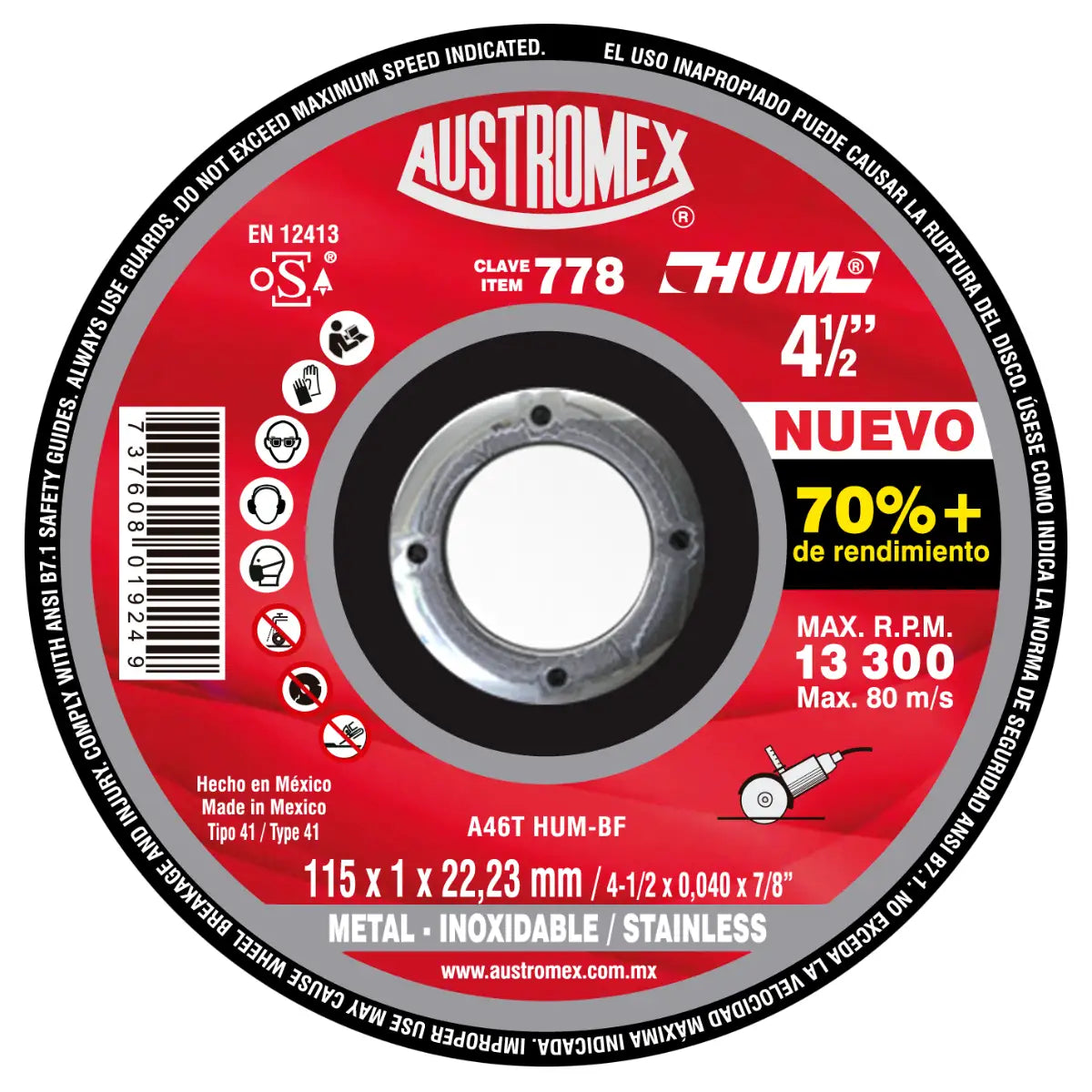 Paquete de 5 Discos Corte de Metal 4"1/2 HUM Austromex