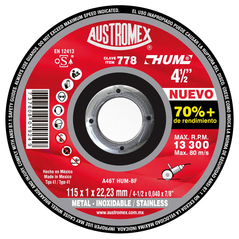 Paquete de 5 Discos Corte de Metal 4"1/2 HUM Austromex