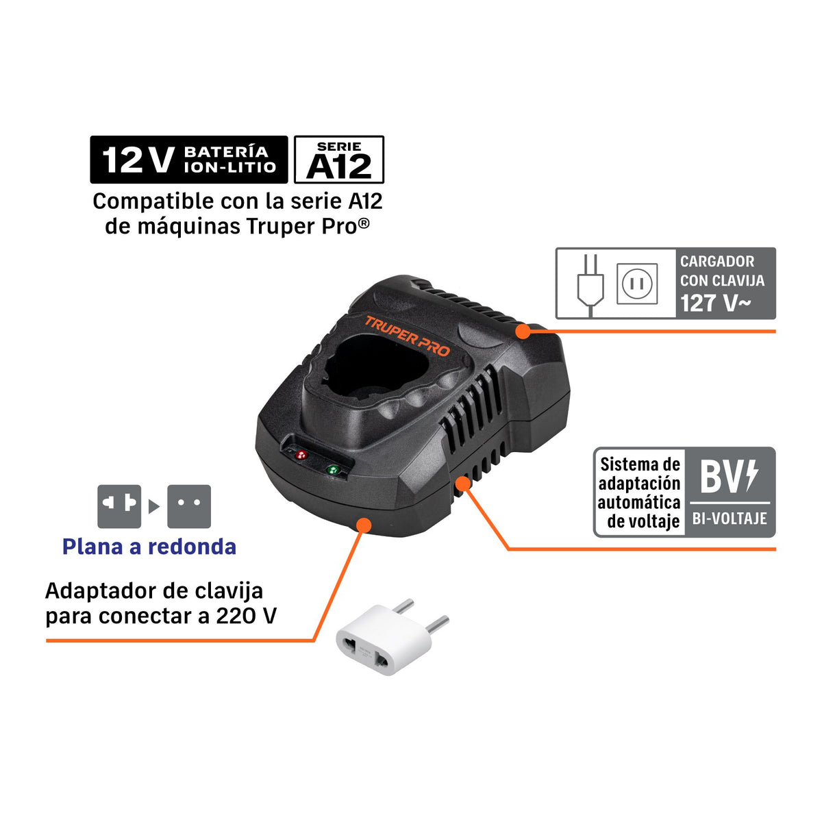 Cargador Bateria Ion Litio 12 V 2 Ah TRUPER PRO