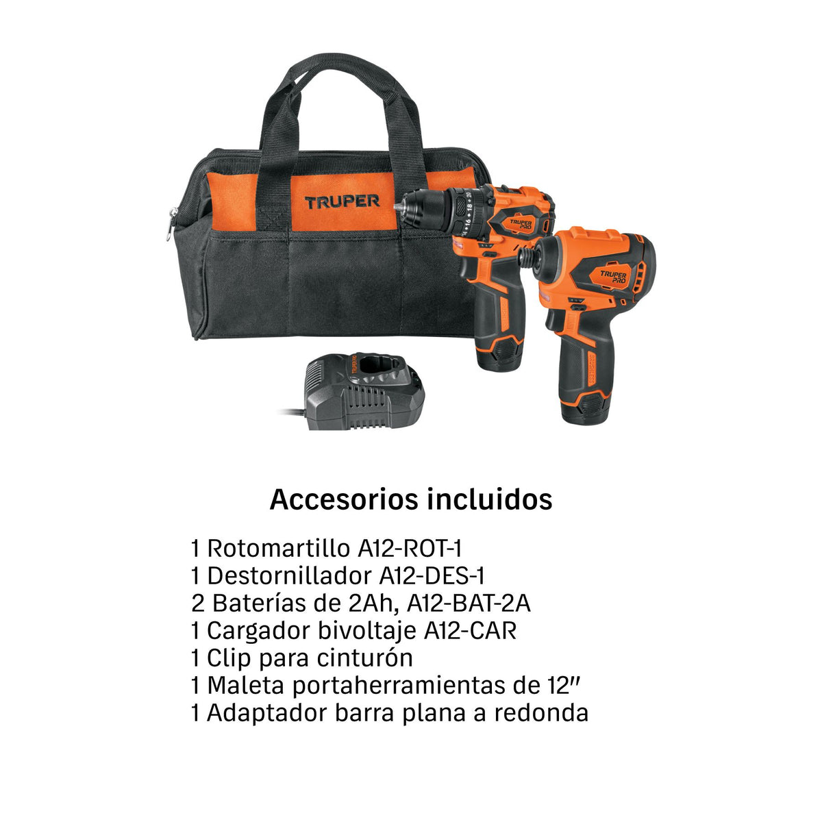 Combo Rotomartillo y Destornillador de Impacto Inalambrico 12 Volts 3/8" TRUPER PRO