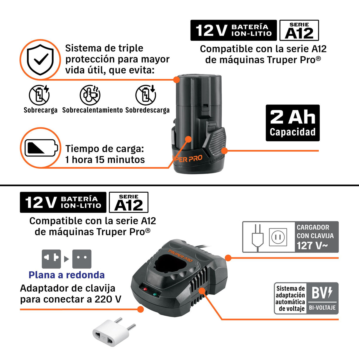 Combo Rotomartillo y Destornillador de Impacto Inalambrico 12 Volts 3/8" TRUPER PRO