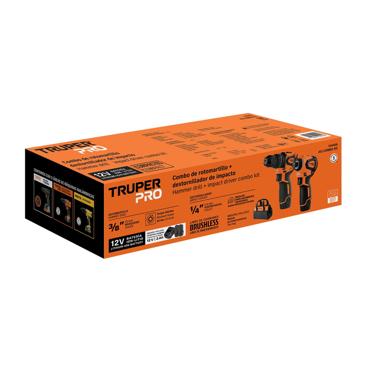 Combo Rotomartillo y Destornillador de Impacto Inalambrico 12 Volts 3/8" TRUPER PRO