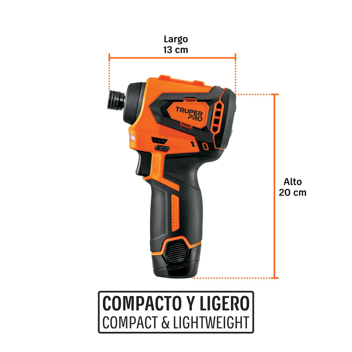 Destornillador de Impacto Inalambrico 12 Volts 3/8" 180Nm 1 Bateria 2Ah TRUPER PRO