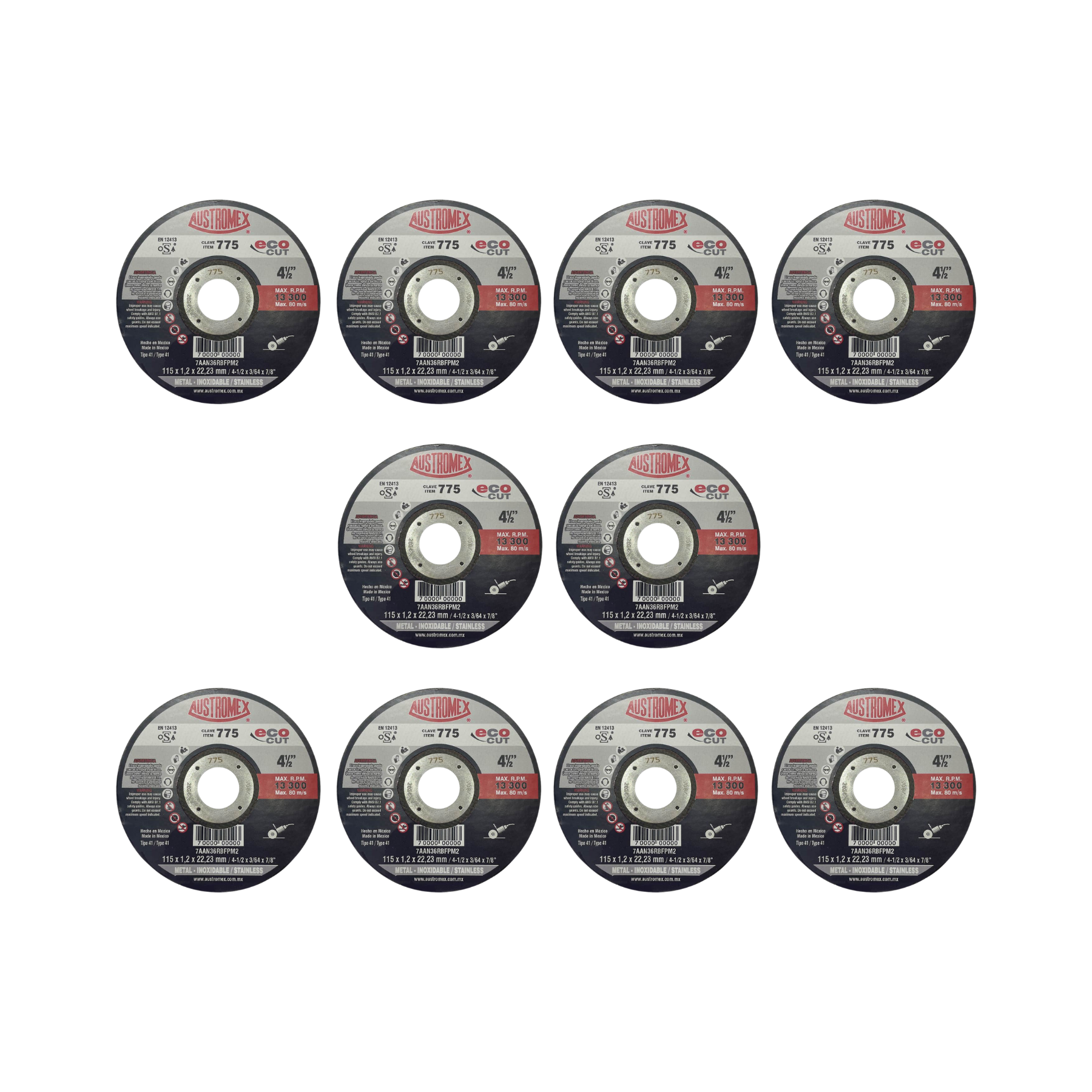 Paquete de 10 Discos Corte de Metal  4"1/2 EcoCut 775 Austromex
