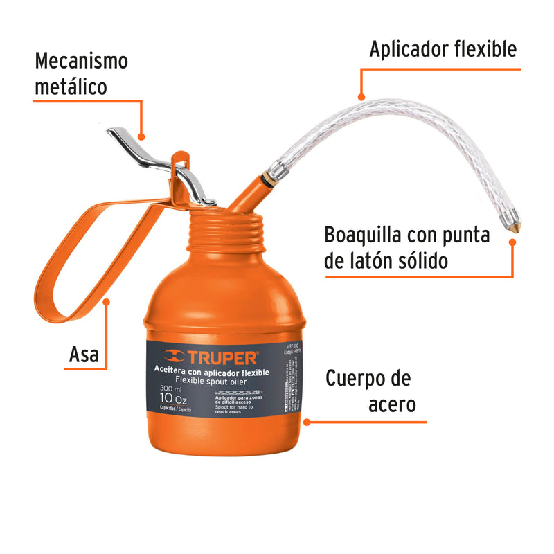 Aceitera con Aplicador Flexible Naranja 300 ml (10 onzas) Truper