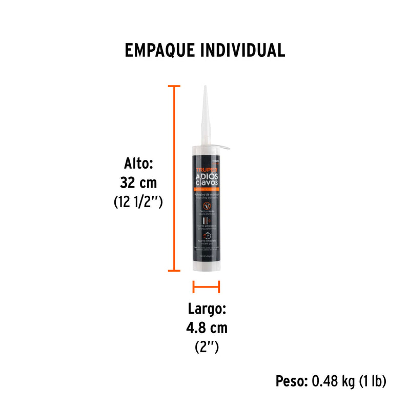 Adhesivo de Montaje Adios Clavos Blanco Cartucho 420 gms Truper