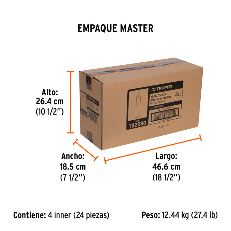 Adhesivo de Montaje Adios Clavos Blanco Cartucho 420 gms Truper