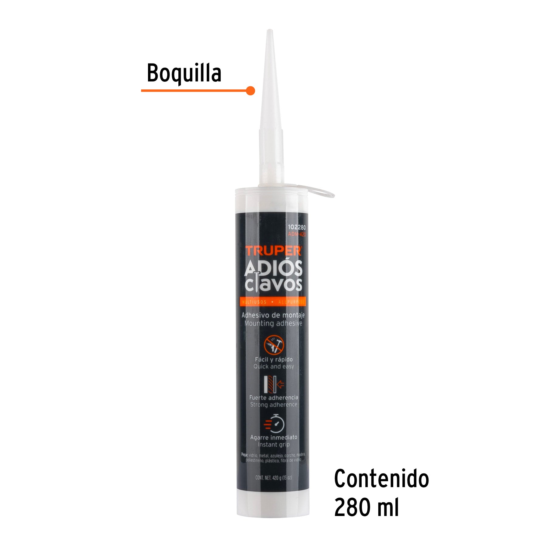 Adhesivo de Montaje Adios Clavos Blanco Cartucho 420 gms Truper