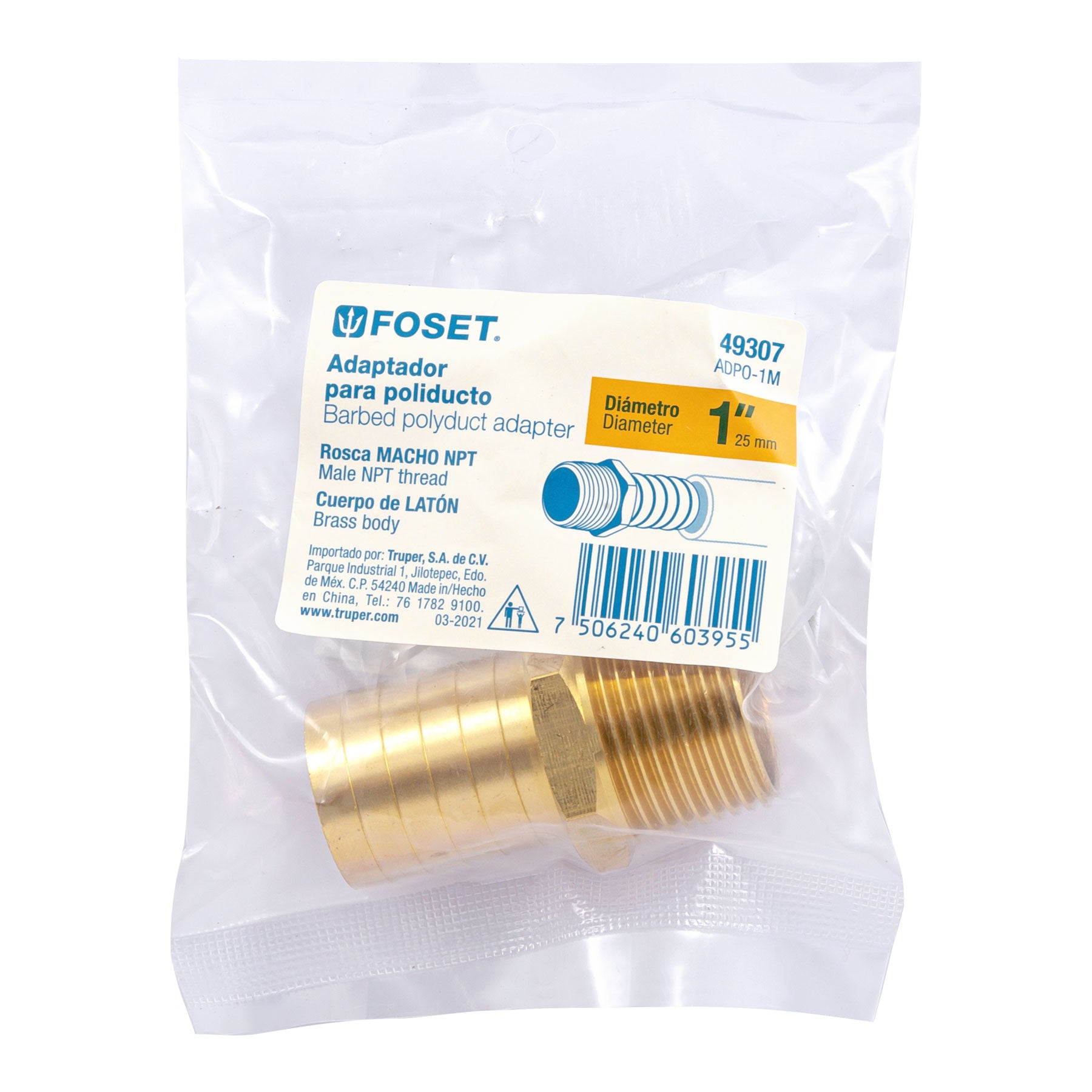 Conector Exterior Espiga para Manguera de Bronce 1" (25 mm)