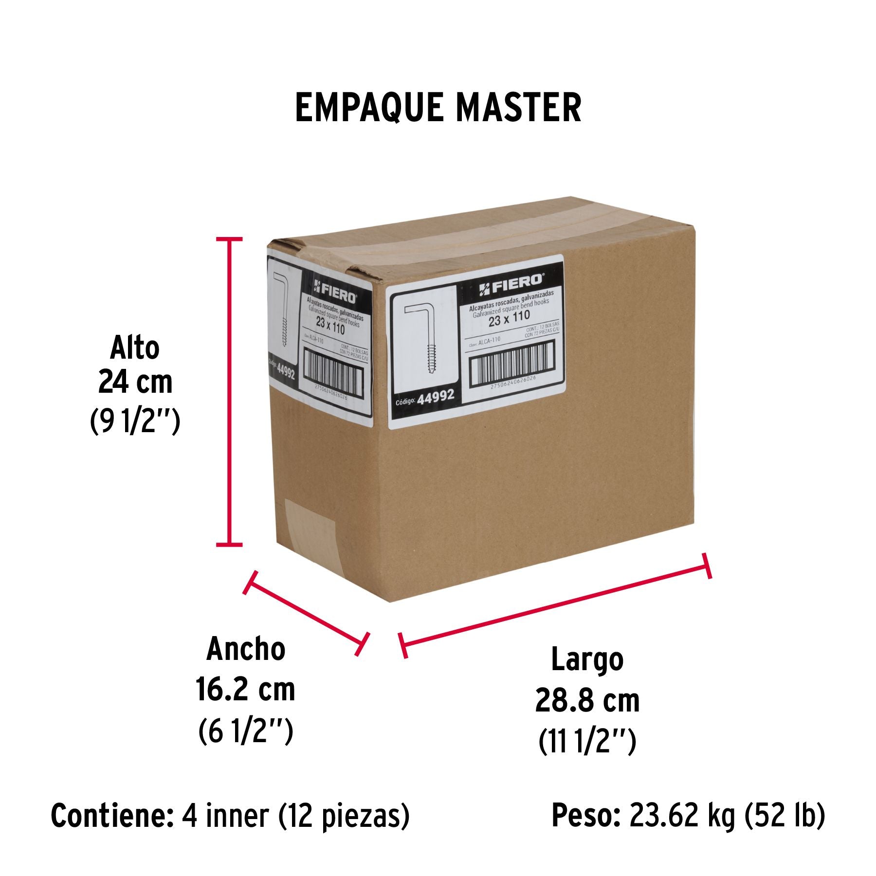 Alcayata Roscada 23 X 110 Fiero Bolsa 72 Piezas