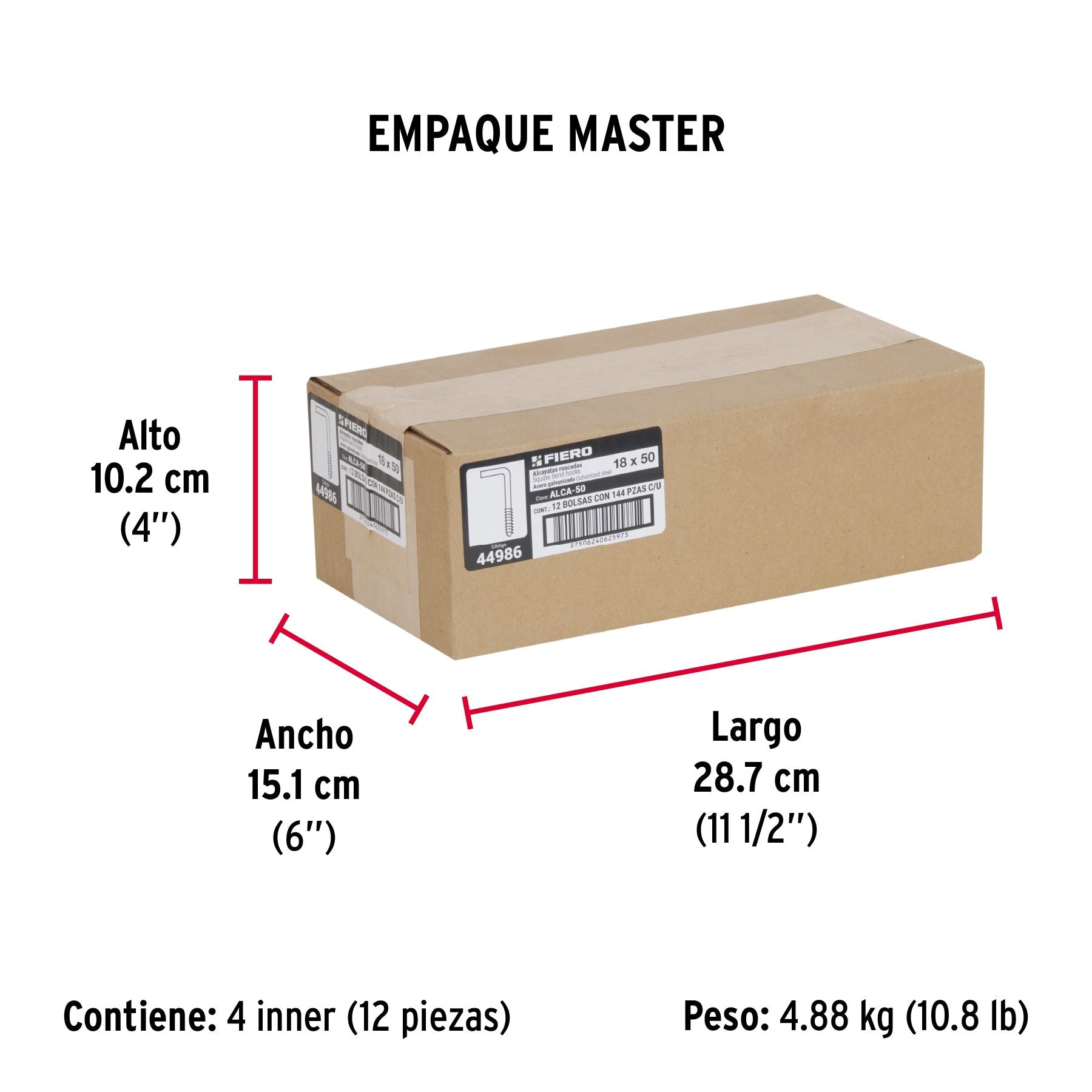 Alcayata Roscada 18 X 50 Fiero Bolsa 144 Piezas