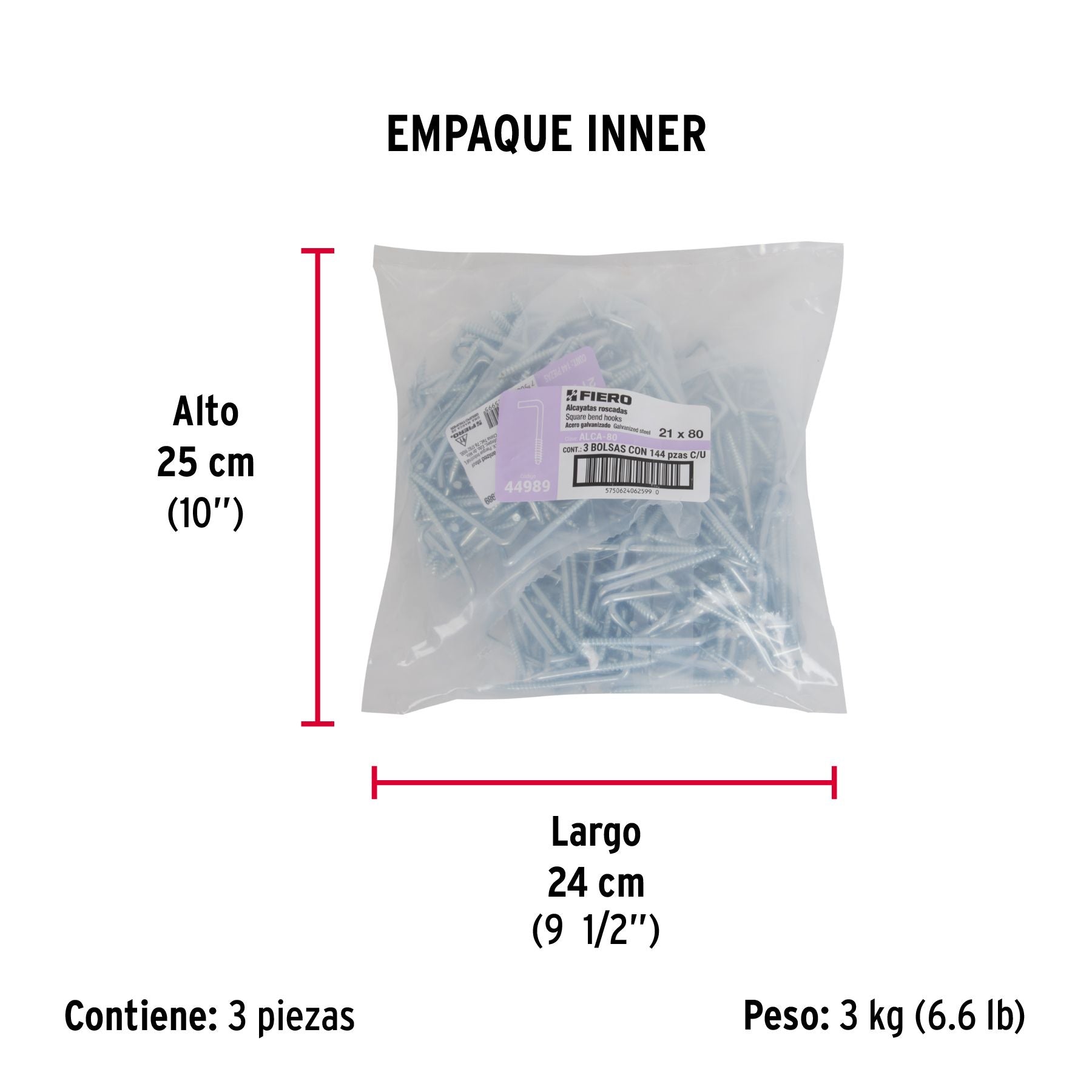 Alcayata Roscada 21 X 80 Fiero Bolsa 144 Piezas