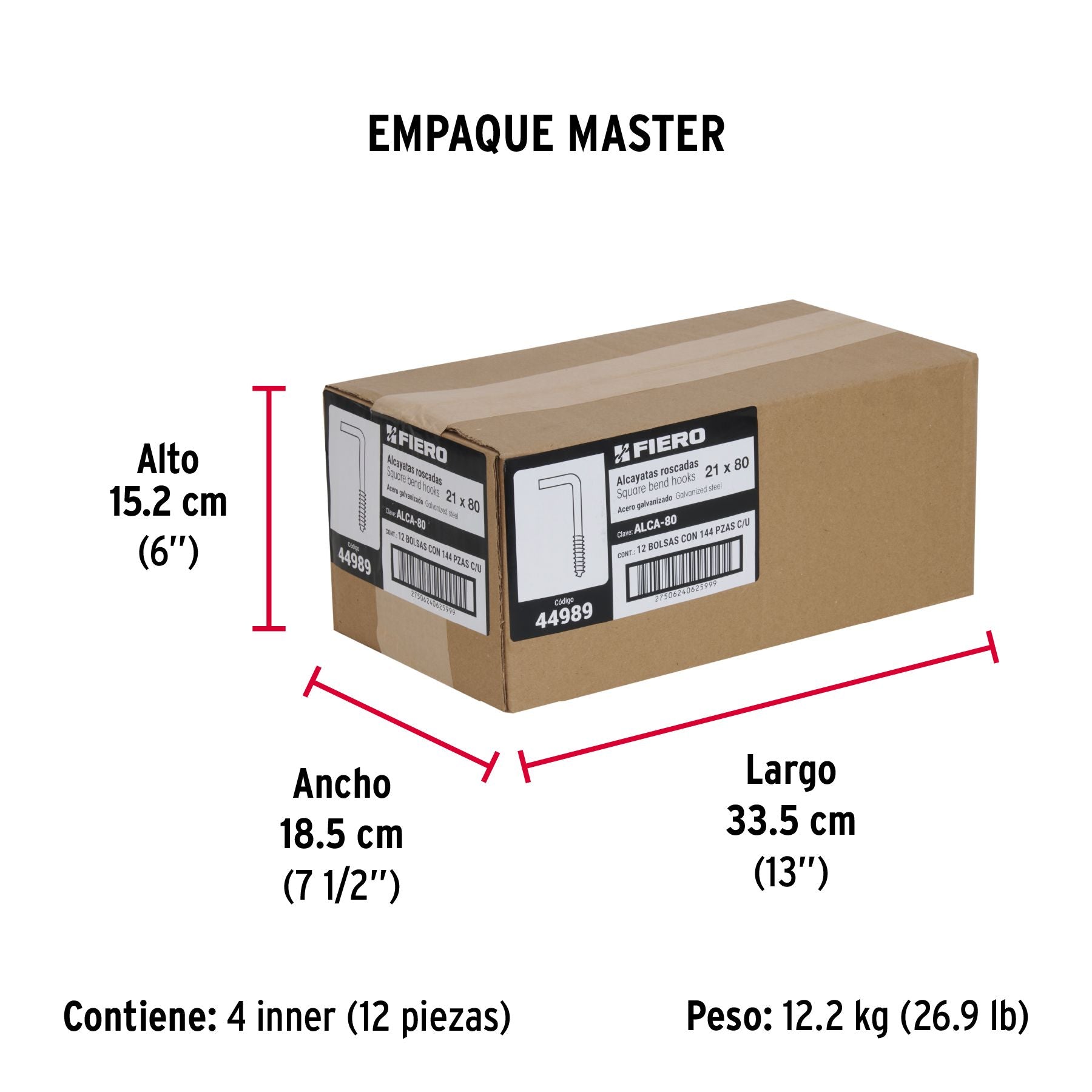 Alcayata Roscada 21 X 80 Fiero Bolsa 144 Piezas