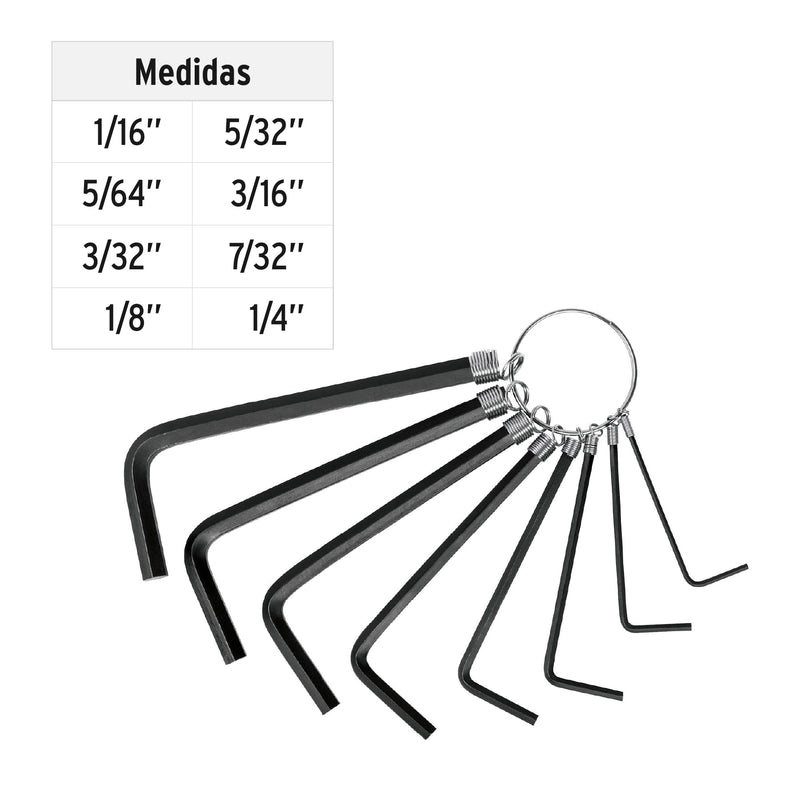 Juego de 8 Llaves Allen Tipo Llavero Pretul STD