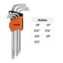 Juego de 7 Llaves Allen Largas Punta de Bola STD Truper