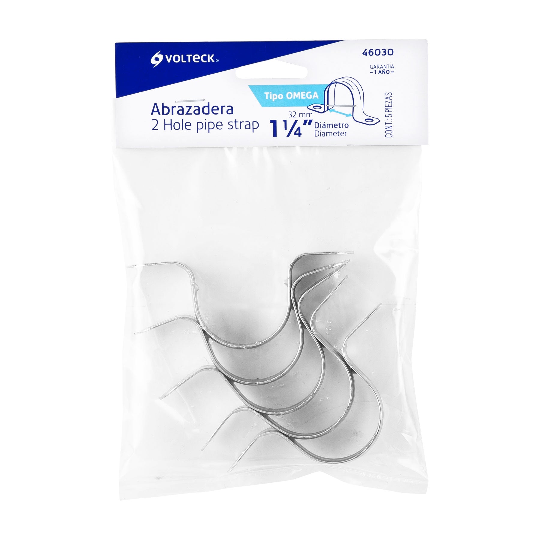 Abrazadera Omega 1"1/4 (32 mm) Volteck Bolsa con 5 Piezas