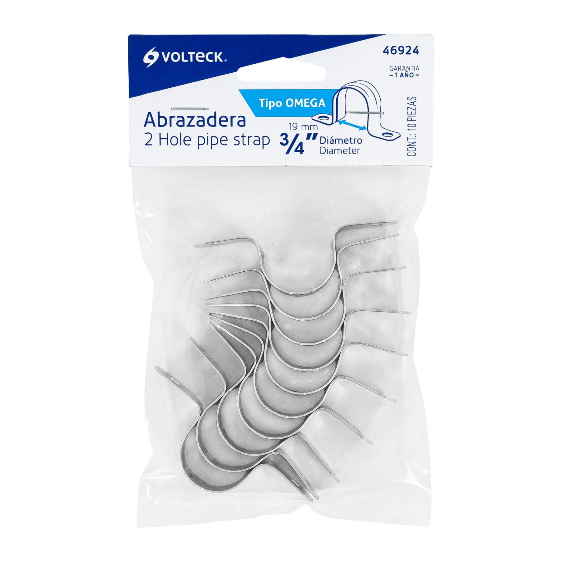 Abrazadera Omega 3/4" (19 mm) Volteck Bolsa con 10 Piezas