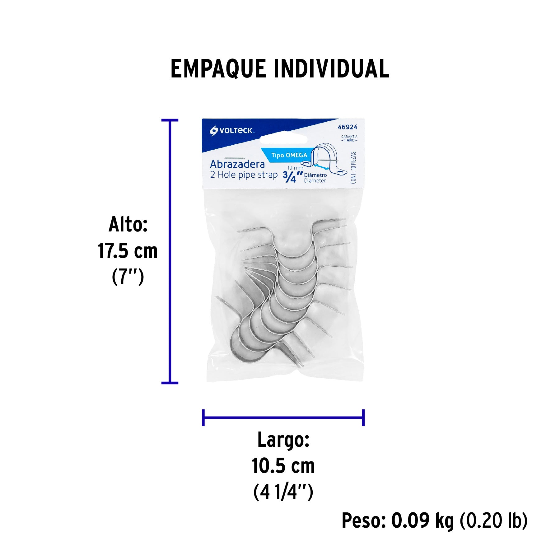 Abrazadera Omega 3/4" (19 mm) Volteck por Pieza