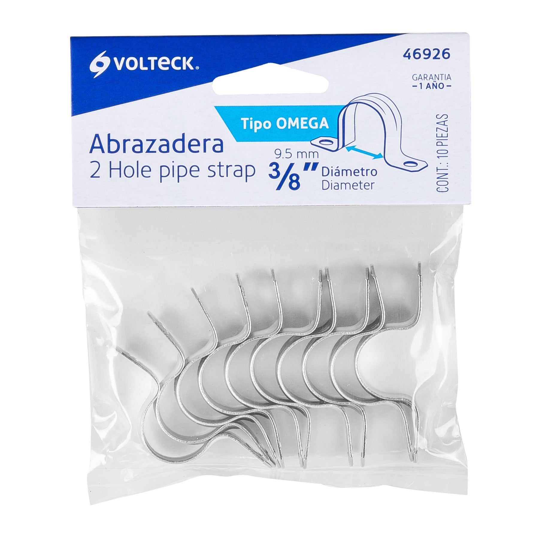 Abrazadera Omega 3/8" (10 mm) Volteck Bolsa con 10 Piezas