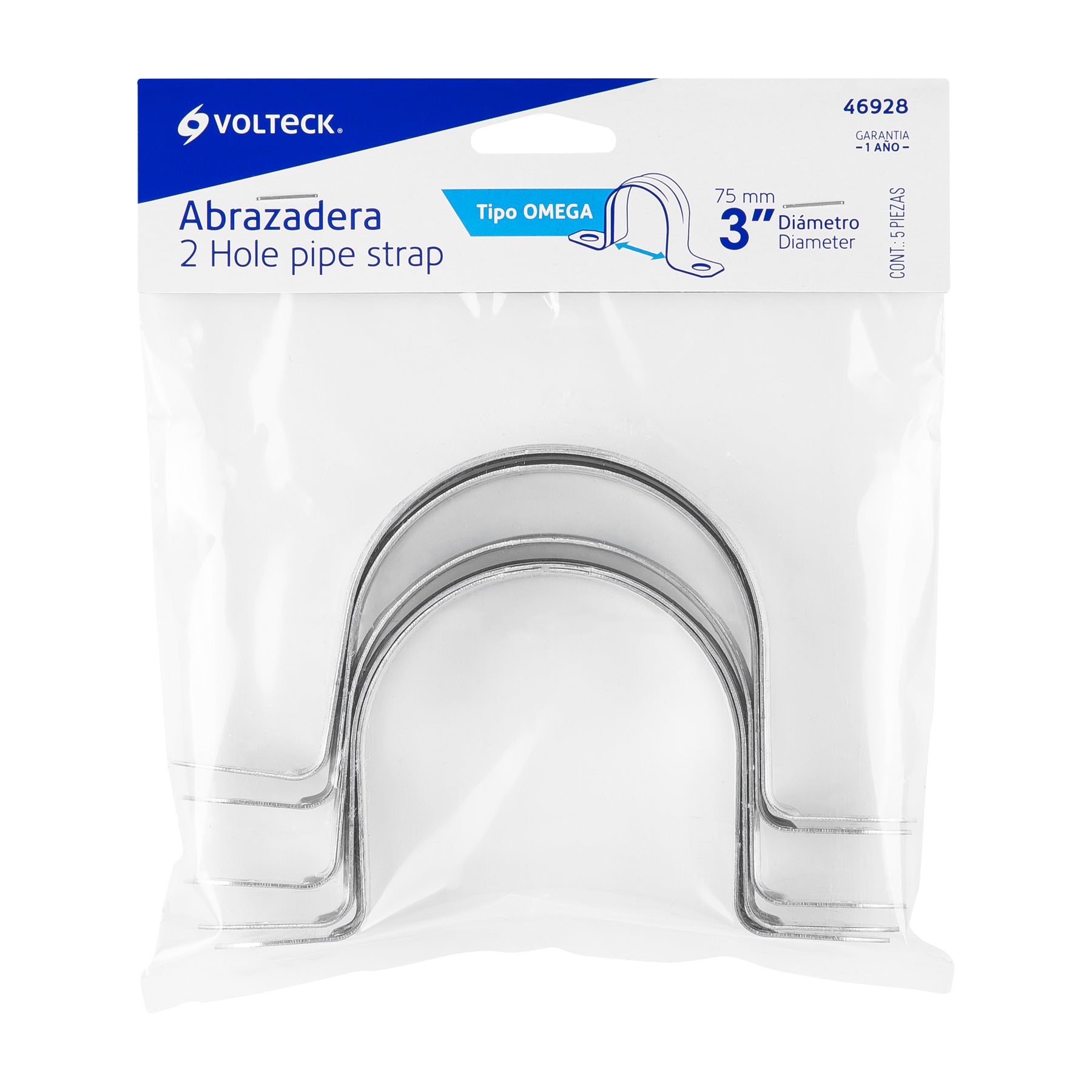Abrazadera Omega 3" (75 mm) Volteck Bolsa con 5 Piezas