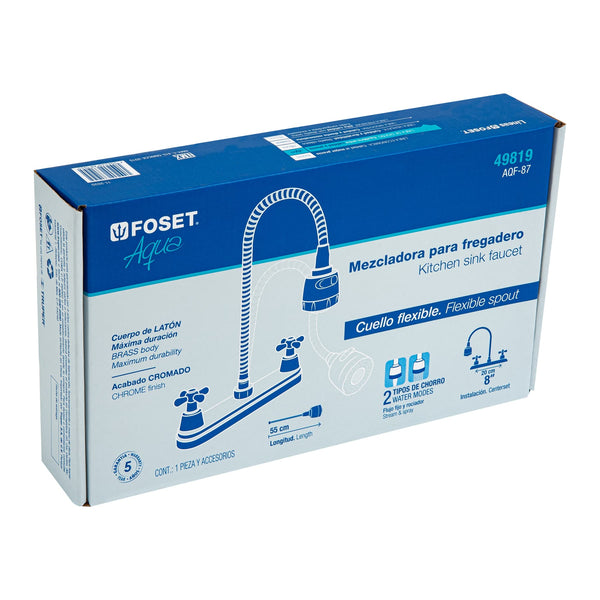 Mezcladora para Fregadero 8"  Cuello Flexible Manerales Cruceta Foset Aqua