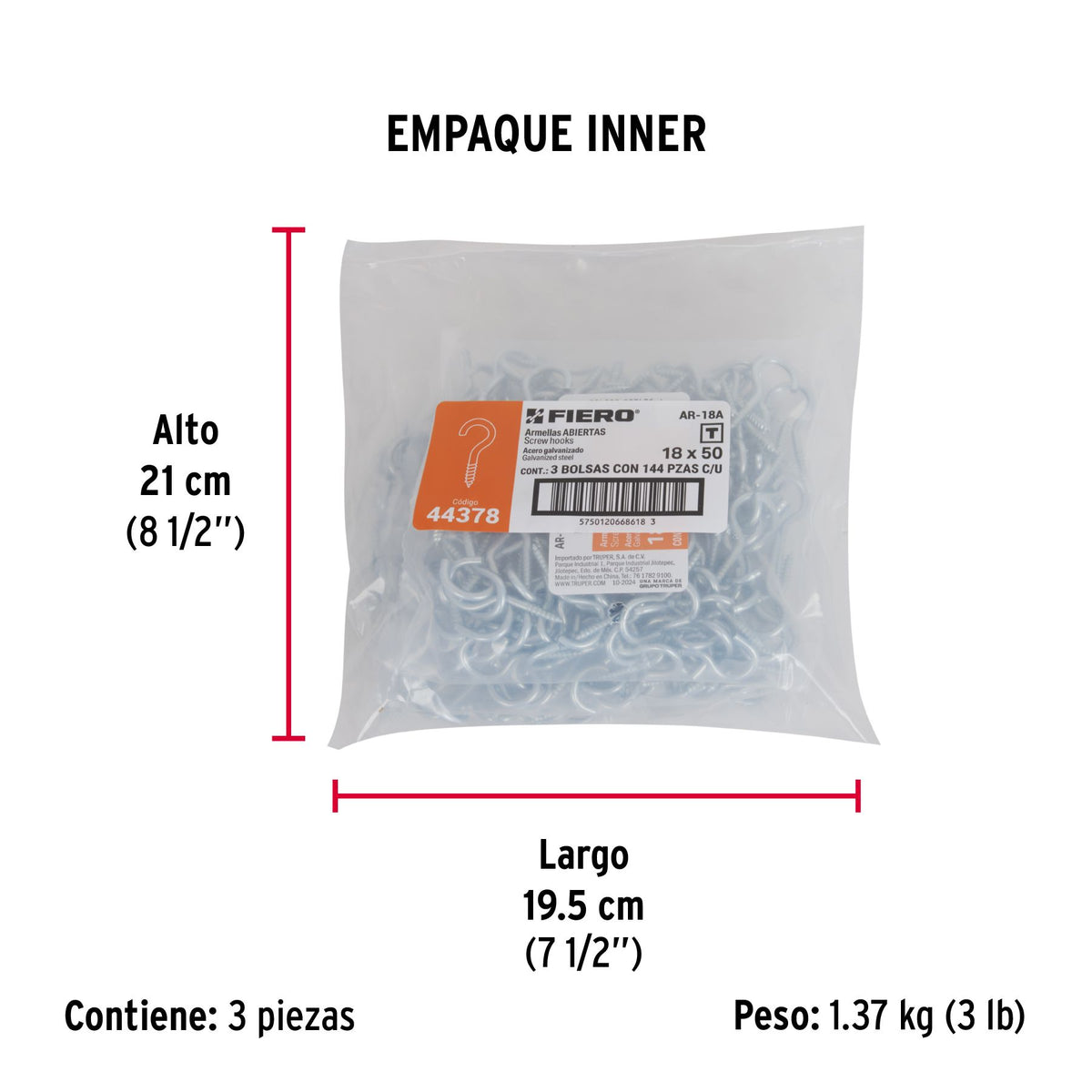 Armella Abierta 18 x 50 Fiero Bolsa 144 Piezas