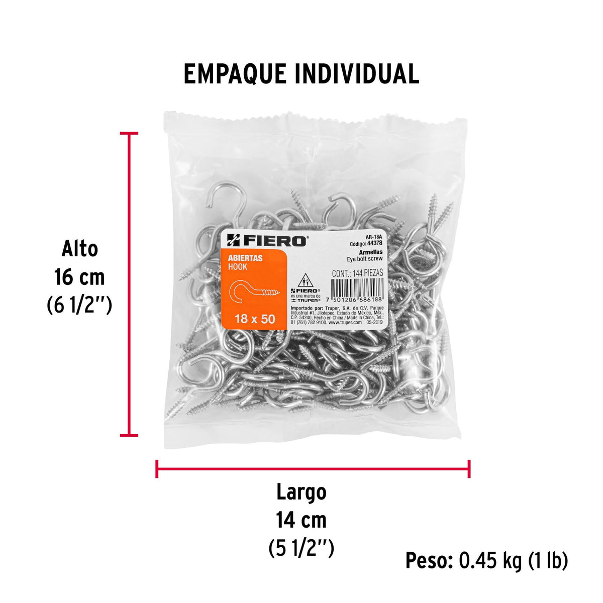 Armella Abierta 18 x 50 Fiero Bolsa 144 Piezas