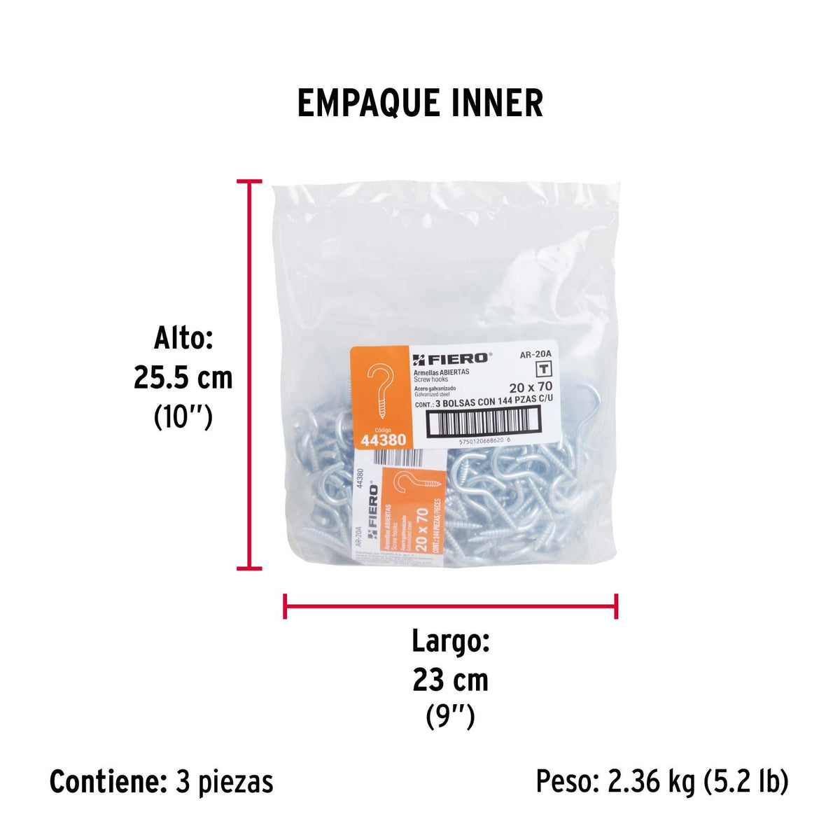 Armella Abierta 20 x 70 Fiero Bolsa 144 Piezas