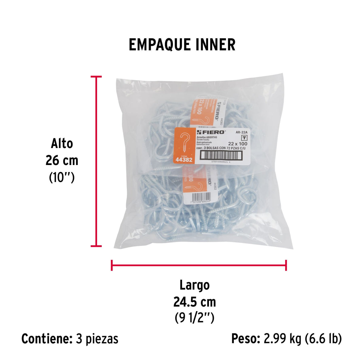 Armella Abierta 22 x 100 Fiero Bolsa 72 Piezas