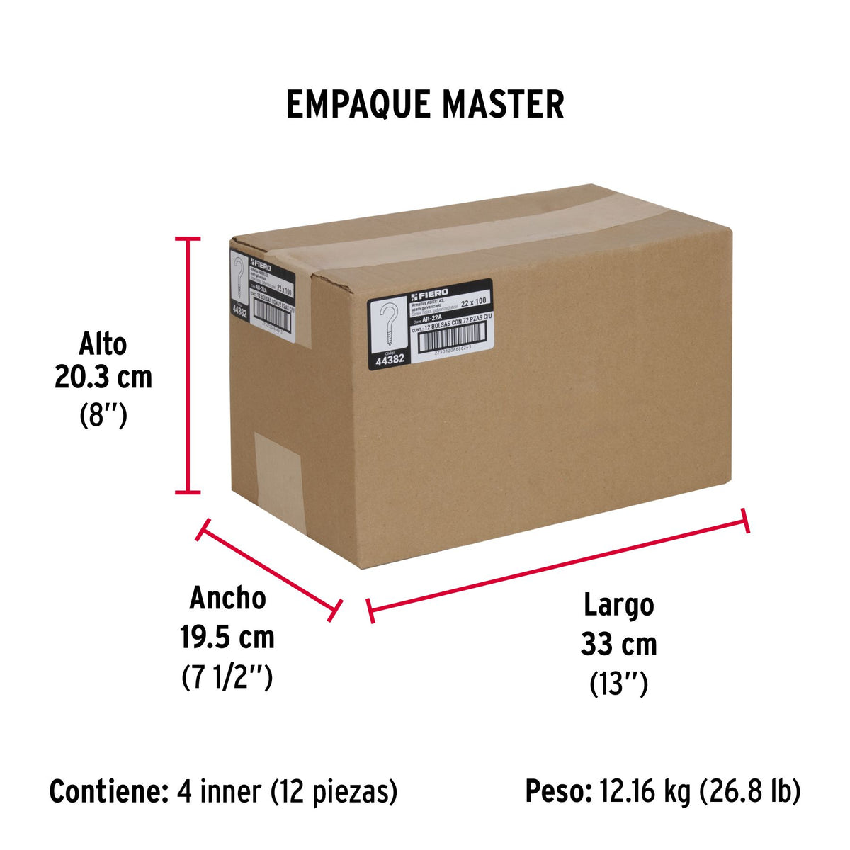 Armella Abierta 22 x 100 Fiero Bolsa 72 Piezas