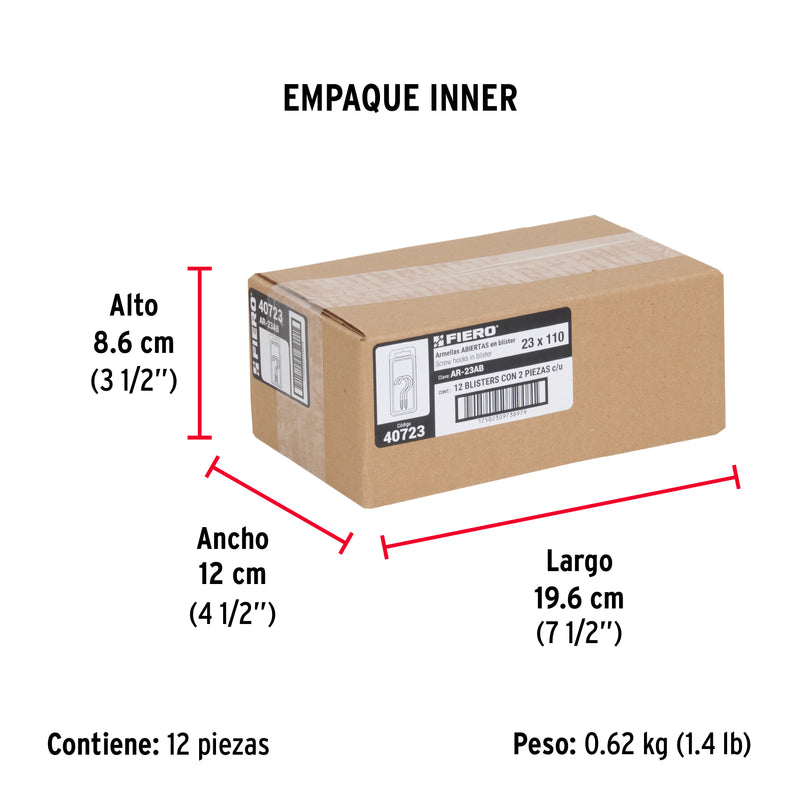 Blister con Armellas Abiertas 23 x 110 Fiero 2 Piezas