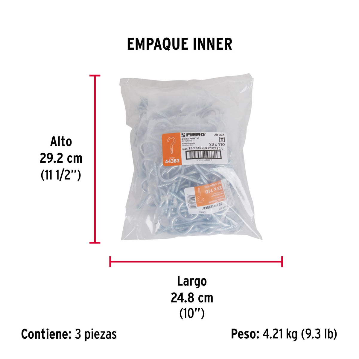 Armella Abierta 23 x 110 Fiero Bolsa 72 Piezas