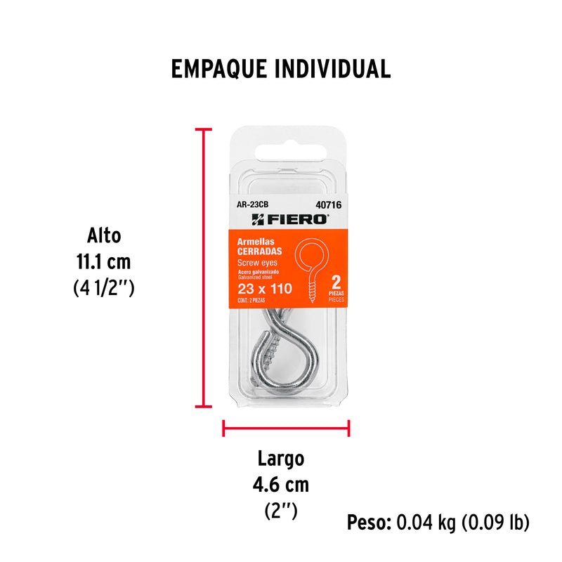 Blister con Armellas Cerradas 23 x 110 Fiero 2 Piezas