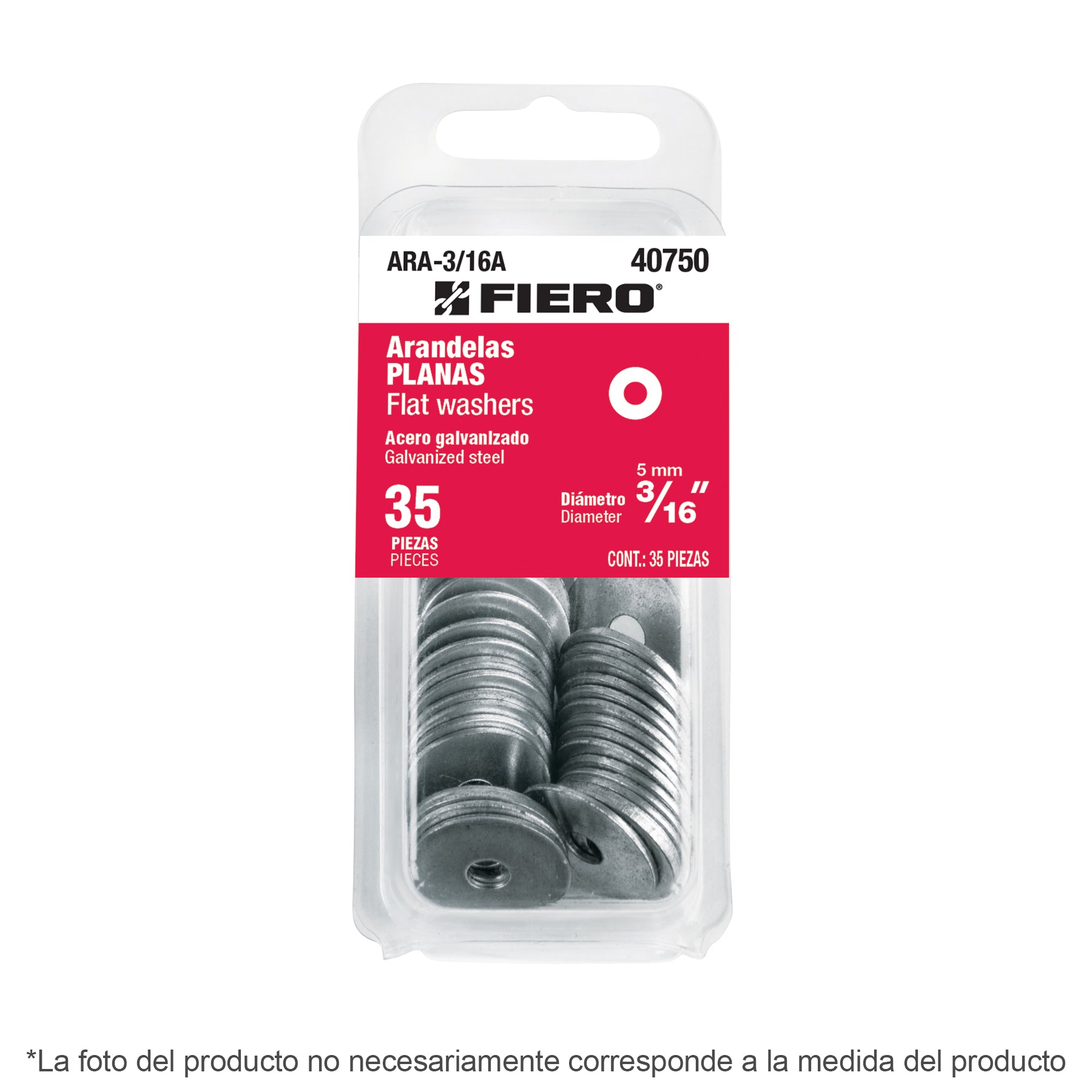 Rondana Plana 1/4" (6.5 mm) Blister 30 Piezas Fiero