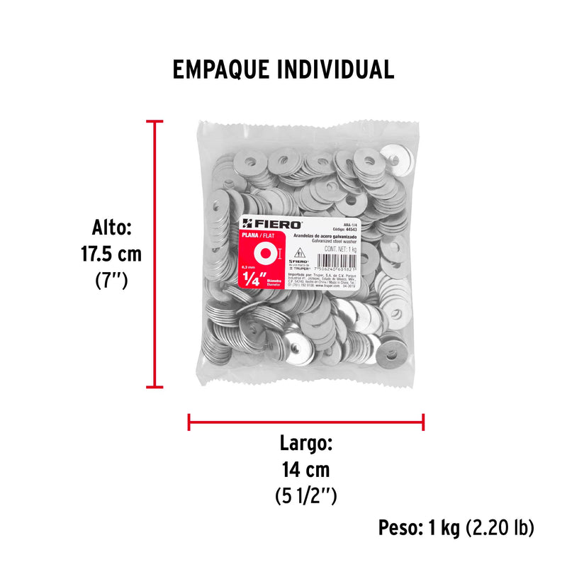 Rondana Plana 1/4" (6 mm) Bolsa 1 Kilo Fiero