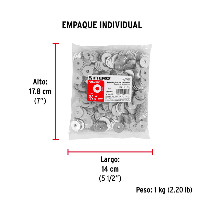 Rondana Plana 3/16" (5 mm) Bolsa 1 Kilo Fiero